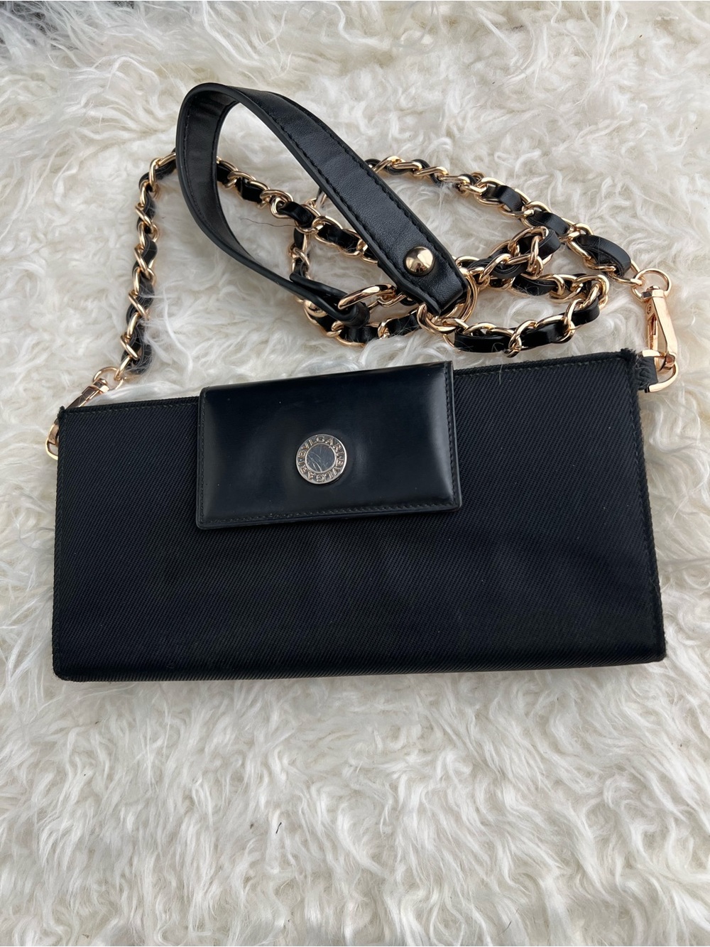 Bulgari Black Nylon Wallet with Silver Emblem